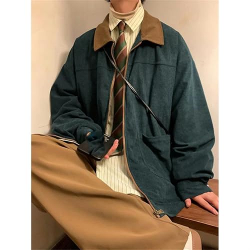 Veste en velours côtelé patchwork pour homme avec coupe décontractée rétro
