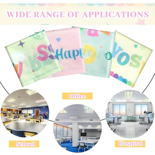 Image of ROCEEI Pack of 4 Fluorescent Light Covers for Ceiling Lights, 4 x 2 Ft, Magnetic Light Covers for Classroom Office Home School Ceiling Decor(Pastel)