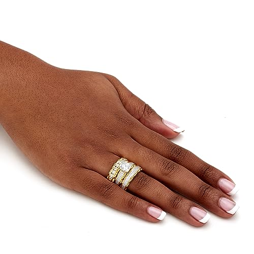 PalmBeach Yellow Gold-plated Princess Cut Cubic Zirconia Bridal Ring Set Sizes 6-104