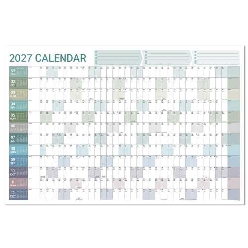 2027 Yearly Wall Calendar - 2027 Wall Calendar in One Page, January - December, 34.8'' x 23.1'', Thick Paper Folded, 2027 Yearly Calendars 12 Months with Round Stickers