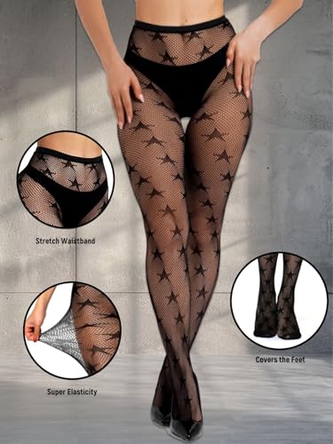 Image of Buitifo Women Sexy Tights Fishnet Patterned Stockings Sheer Socks | Y2K Ragged Pantyhose Hosiery Ripped Leggings One Size