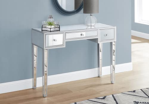 Monarch Specialties 3735 Accent Table, Console, Entryway, Narrow, Sofa, Storage Drawer, Living Room, Bedroom, Grey, Clear, Transitional Table-42 L/Mirror/Silver, 42" L X 15" W X 30.25" H #TOP1
