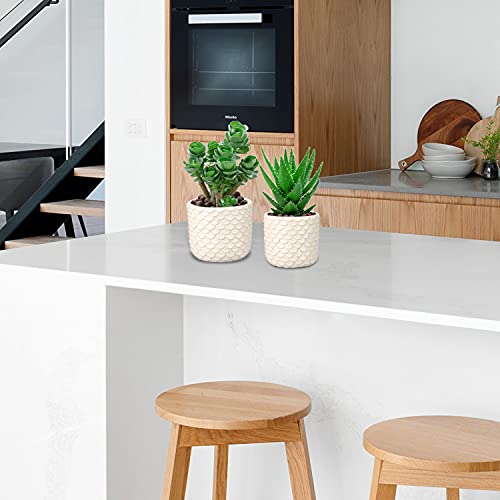 White Ceramic Plant Pots For Indoor Plants 4.5"+ 5.5" Small Succulent Pots Cylinder Ceramic Planters Set Of 2 Indoor Orchid Flower Pots For Snake Plants Herb Houseplant #TOP3