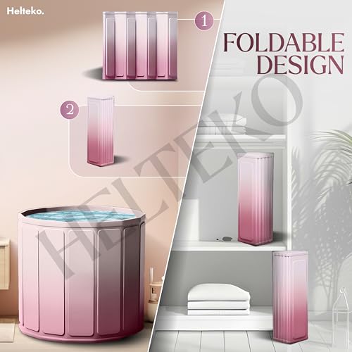 Image of Helteko Bath Tub for Adult for Bathroom, Foldable Tub for Home Use with Drainage Hole, Thickened Insulated Ice Bath Tub, Inflatable BathTub for Adults, Ice BathTub for Adults (White-Pink)