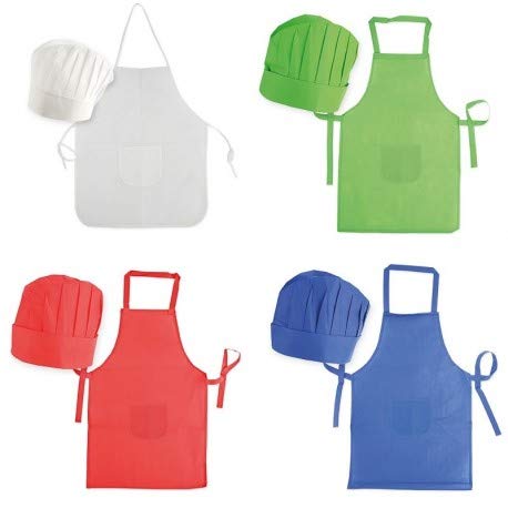 Vasara Lote 20 Set Delantal + Gorro Non Woven Infantil Niños de Colores - Delantales para Niños, Colegios, Guarderías, Fiestas Cumpleaños