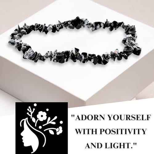 Image of Certified Snowflake Obsidian Bracelet for Women Men with Healing Crystal and Reiki Stone - Beautiful Gemstone Beaded Bracelet for Balance, Harmony & Positive Energy (Chips Stone Beads)