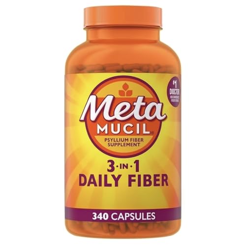Metamucil 3-in-1 Fiber Capsules Daily Psyllium Husk Fiber Supplement for Digestive Health Plant Based Fiber Supplement 340 Capsules (Pack of 1)