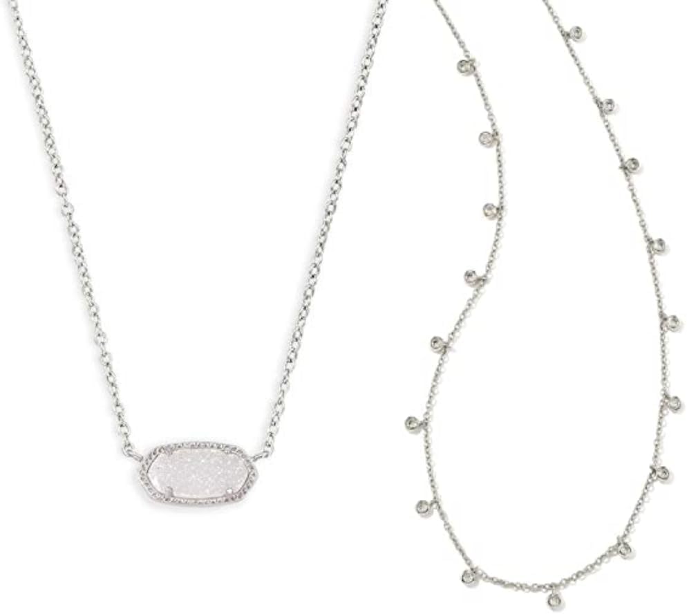 Kendra Scott Elisa Pendant Necklace in Rhodium-Plated and Amelia Chain Necklace in Silver-Plated Brass Set for Women