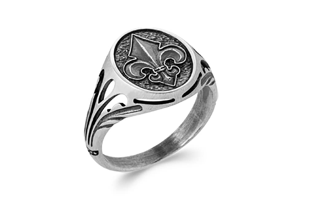 Tata Gisèle Bague pour Homme en Argent 925/000 - Motif Fleur de Lys - Cabochon Ovale - Vintage