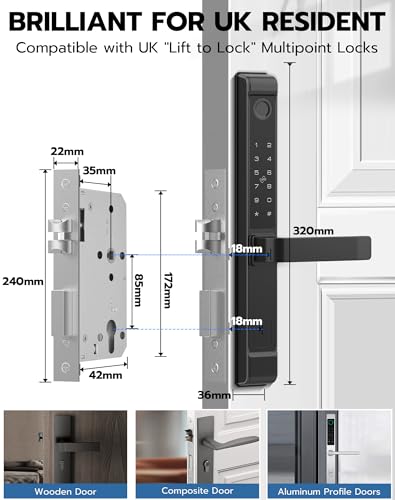 Eseesmart Fingerprint Smart Door Lock with Handle, Door Lock with Keypad RFID Fingerprint Remote Unlock, Electronic Digital Keyless Biometric Smart Lock for Aluminum Wooden Front Door - Image 3