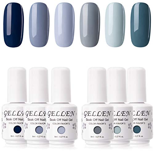 Gellen Gel Nail Polish Kit - 6 Colors The Cool Neutral Series Elegance Grays Tone, Popular Pigmented Nail Gel Shades Nail Art DIY Home Gel Manicure Set