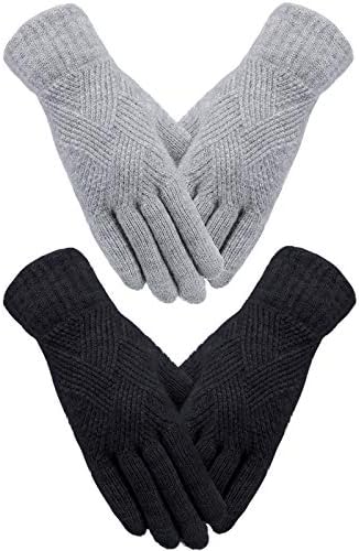 SATINIOR 2 Pairs Women Winter Gloves Knit Touchscreen Finger Dual-layer Elastic Gloves