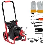 Abflussreiniger, 30 m x 0,9 cm, elektrische Abflussschlange mit 6 Schneidern, Handschuhen,...