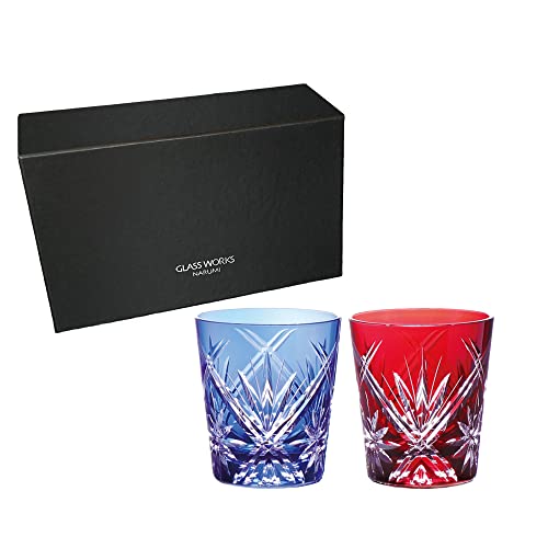Vaso para whisky Narumi Rock Glasses 270 ml azul y rojo