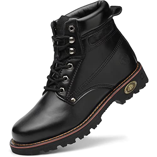 Steel Toe Leather Work Boot for Men, Waterproof Nonslip Work Boots, Durable Rubber Sole Boot for Industrial Construction