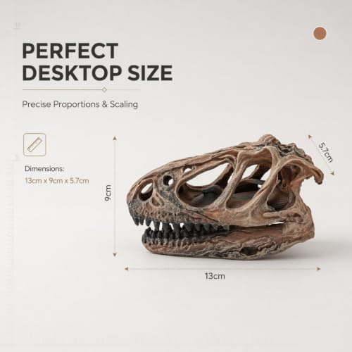 1pc Simulated Dinosaur Skull Statue, Vintage Resin Fossil Crafts for Living Room, Realistic Predator Animal Bone Model for Office Table Decor, Prehistoric Skeleton Replica Ornament for Dinosaur Lovers — view 4
