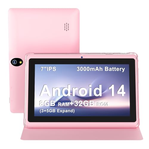 Image of 7 Inch Android 14 Tablet with Waterproof Case(Pink)