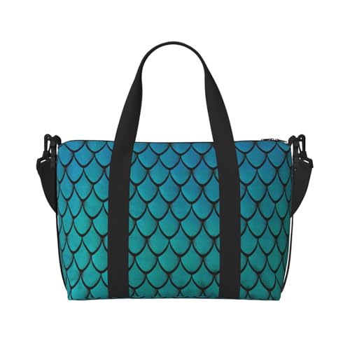 Sac de voyage bleu à motif écailles pour homme et femme, grand format polyvalent