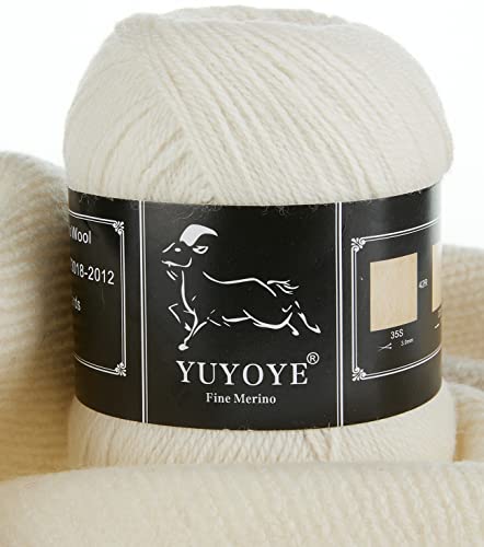 merino cream - YUYOYE 100% Merino Wool Yarn for Crochet and Knitting, Fingering Weight, Luxurious Soft Handmade Knitted Yarn (01-Cream)