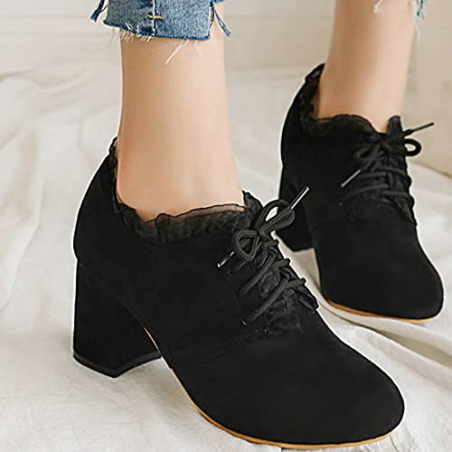 BEAUPAS Women's Chunky Heel Lace Up High Heels Oxford Pumps Round Toe Shoes3