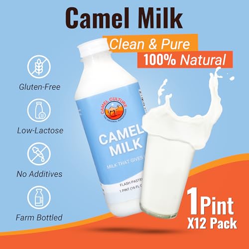Camel Culture 12 Pint Camel Milk – Grass Fed, Gluten Free, Low Lactose Milk Pint - Pasture Raised & Non-Homogenized Healthy Drinks For Kids & Adults - Non-GMO, Low Fat Health Drink
