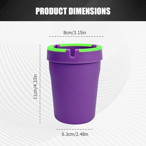 Image of Glow in The Dark Ashtray, Car Ashtray, Cigarette Self-Extinguishing Car Cup Holder Ashtrays with Lid, Universal Portable Mini Vehicle Cigarette Trash Can Auto Accessories for Cars (Purple)
