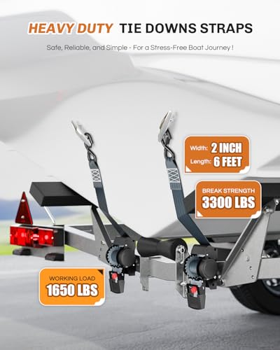 WELLUCK Retractable Ratchet Tie Down Straps for Boat Trailer, Jetski – Heavy Duty 3300lbs Break Strength with Transom Bolt-On, 2 x 72 Inch, 2-Pack - Image 3