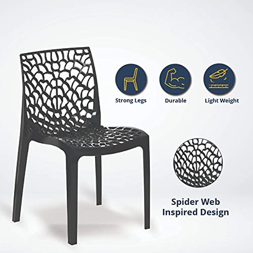 Image of Binani Web Designer Plastic Chair for Home, Office and Restaurant and Cafe|Armless Chair for Dining Room| Heavy Duty Outdoor Plastic Chair | Designer Balcony Chair (Black, Set of 4)
