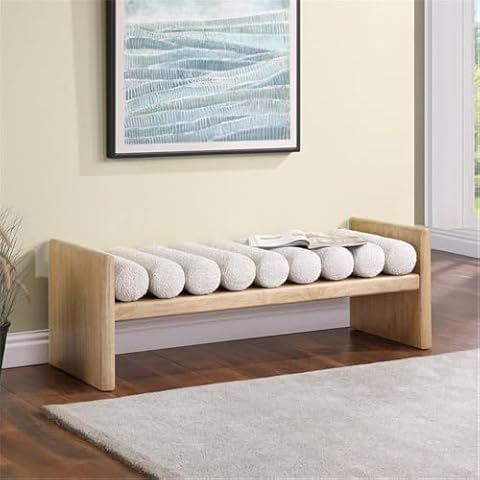 MAKLAINE Contemporary Soft Rich Cream Finish Boucle Fabric Bench Cover