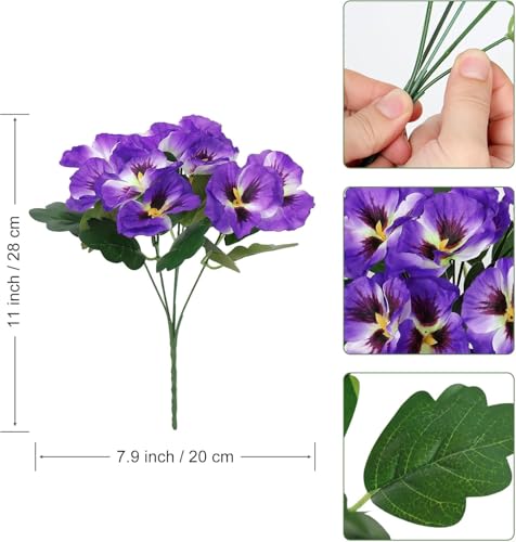 Artificial Pansies Flowers Outdoor 10 Bundles Artificial Flowers Bulk Faux Flowers UV Resistant Fake Silk Flowers for Front Porch Window Box Hanging Planter Decoration (Purple, 10P image 4