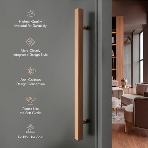 Image of LAPO Stainless Steel Pull Handle for Main Doors | 24 Inch Square Pull Bar for Office Doors | Rose Gold Finish | Fits 30-100mm Door Panels |Designed for Glass & Wooden Doors| 3 Years Warranty