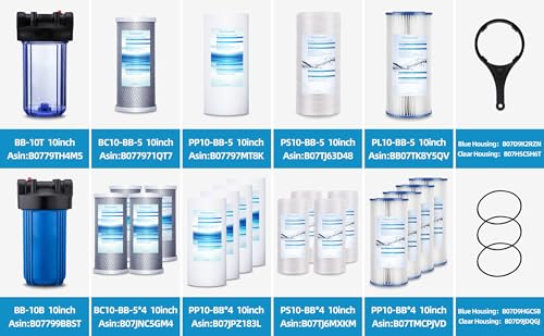 Geekpure 10-Inch Whole House Big Water Filter Housing-Fit for 4.5"x10"Filters -Blue-1 Inch Brass Port (1)
