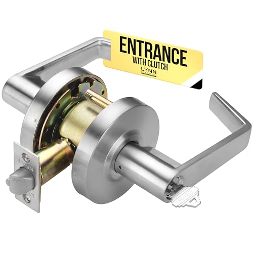 LYNN HARDWARE - ENTRANCE WITH CLUTCH Commercial Door Lock - Heavy-Duty Designer Handles for Doors - Durable Grade 2 Indoor Locks for Doors - Cylindrical Door Handle Lock - ADA Compliant - Satin Chrome