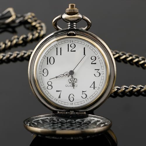 Image of Dragon Design Quartz Pocket Watch Roman Numerals with Chain Birthdays Gifts for Father's Days
