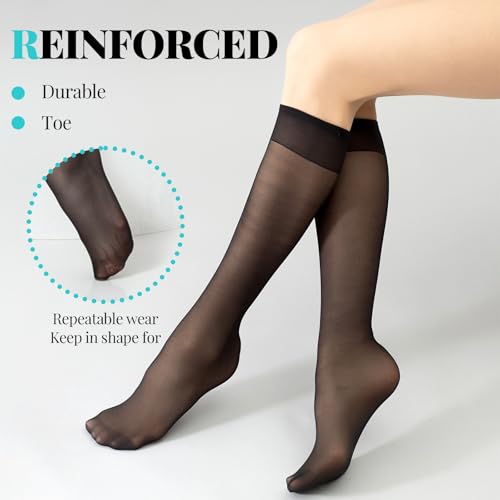Image of 9 Pairs Knee High Socks Pop Sock For Women, Node Crew Women's Knee Sock, Sheer Long Socks Stockings For Women Knee High Tights Sheer Nylon Stockings For Girl Black