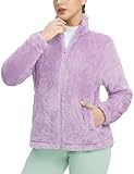 baleaf Fuzzy Warm Coat Fleece Jackets for Women Lightweight Ski Mid-Layer Winter Jacket Light Purple L