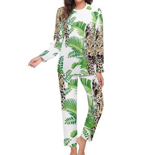 Pyjama femme léopard vert ensemble manches longues respirant et pantalon fluide - 3