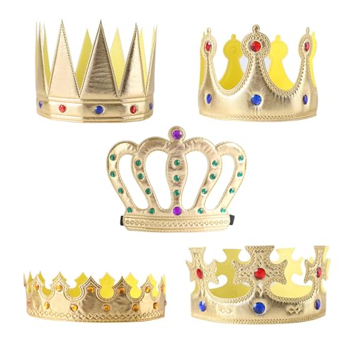 SEFIRST 5 Stück Königskronen Kinder, Krone kinder König Königin Geburtstagskrone Partyhut Kronen Erwachsene Geburtstag Kopfbedeckung Krone Party Kronen Kostüm Zubehör Verkleiden Zubehör (Gold)