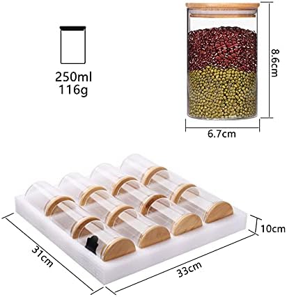 12Pcs Glass Storage Jars, 250ML Glass Sealed Jar with Bamboo Airtight Lids and Rewritable Labels, Glass Storage Tanks for Spice, Sugar, Tea, Coffee Beans, Snack Nuts, Herbs, Grains