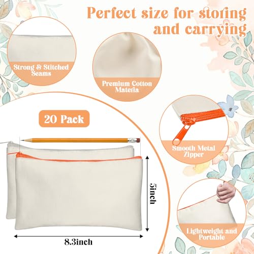 Image of Legigo Blank DIY Craft Bag Canvas Pencil Case Makeup Pouch - Multi-Purpose Travel Toiletry Zipper Bag, 8.3 x 5 Inch, Beige (Color Zipper)