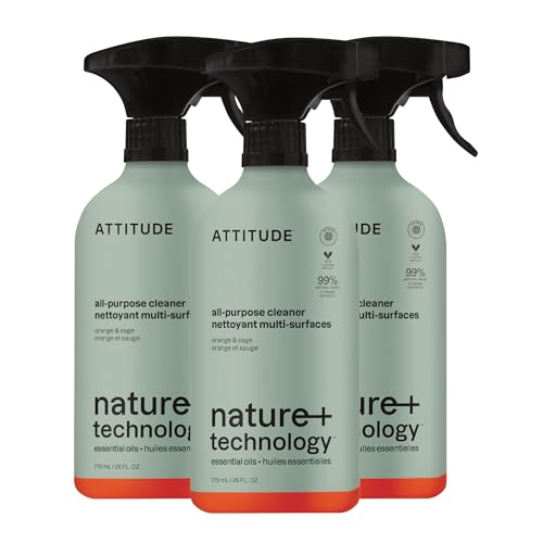 ATTITUDE All-Purpose Cleaner Spray, Plant-Based Ingredients, EWG Verified, Streak Free, Removes Fingerprints, Dust and Dirt, Sage & Orange, 770 mL (Pack of 3) by ATTITUDE - Used condition - CA$21.24