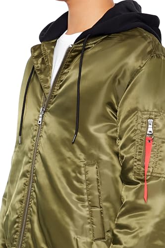 Image of Forever 21 Men's Hooded Cargo Bomber Jacket