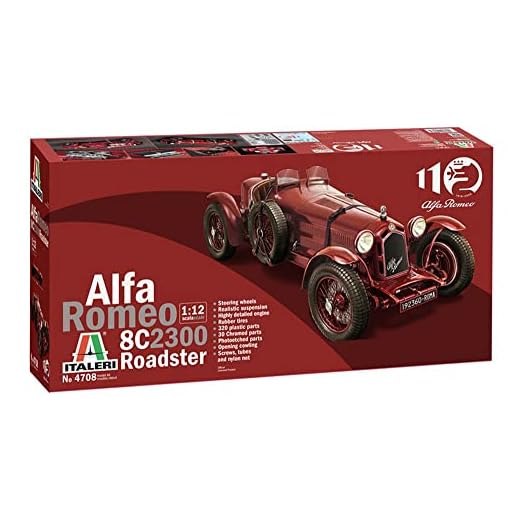Italeri 4708S 1:12 Alfa Romeo 8C/2300 1931-33, modellbygge, byggsats, stativ modelltillverkning, hantverk, hobby, limning, plastsats, röd