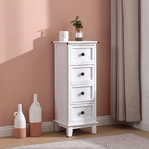 Mesita de noche vintage de madera maciza con 4 cajones de almacenamiento, estilo retro, cómoda estrecha para dormitorio, armario de almacenamiento simple en esquina