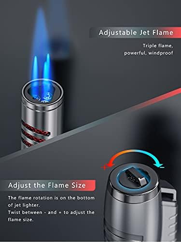 HORRAu Triple Jet Torch Lighter Gas Butane Refillable, Windproof Lighter for Fire, BBQ, Cooker (Sold without Gas)