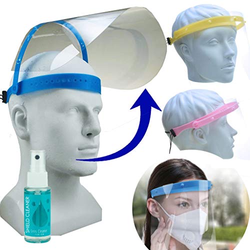 proSPORT 5 Pack Dark Blue Flip Up Clear Face Shield Protects Against Spray Liquids Adjustable One Size with Lens Cleaner Bottle,Periwinkle