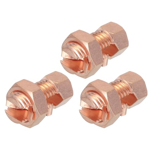 sourcing map Conector de perno dividido de latón y cobre de 27 mm con tuerca hexagonal a juego de 16 mm para completar la unión de tierra a cables desnudos, paquete de 3