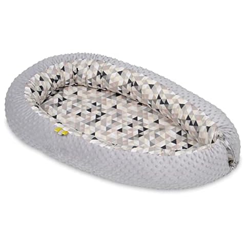 Velinda Baby nest, cushion, soft, 0-8 months, snuggly, Baby sleeping, newborn (pattern: beige triangles - grey) Cover