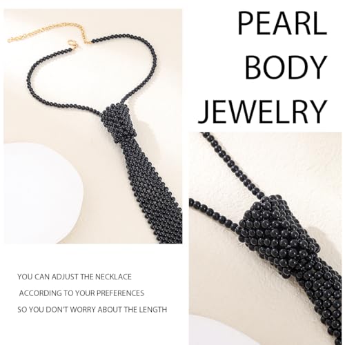 Long Pearl Necklace Pearls Neck Tie Black Pearl Necktie Pearl Body Jewelry for Women3