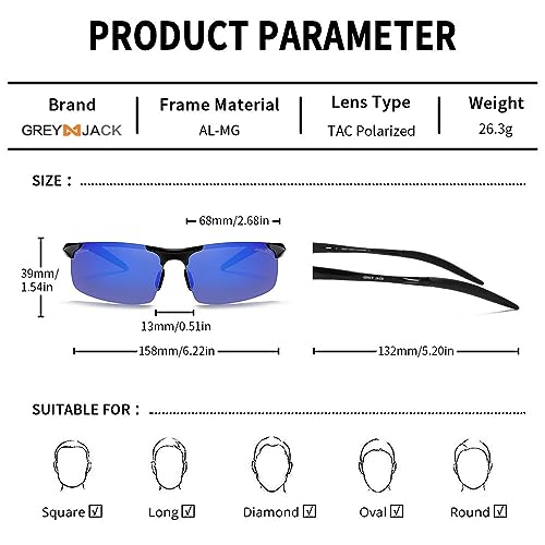 Image of grey jack Al-Mg Sports Polarized Sunglasses Classic Rectangle Half Frame Sun Glasses S8177